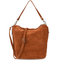 Skórzana Listonoszka Damska Zamszowa Na Ramię Włoska Torebka Vera Pelle Koniak W17 : Kolory - Brązowy, Beżowy