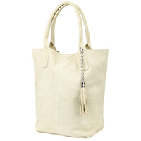 Torebka Skórzana Zamszowa Worek Duża A4 Z Saszetką Ecru L82 : Kolory - Ecru, Kremowy