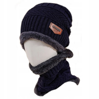 Komplet męski czapka komin rękawiczki ocieplany zimowy Granatowy