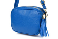 Chabrowa Mała Damska Listonoszka Z Frędzlem Przewieszka Z Włoskiej Naturalnej Skóry Licowej P14 : Kolory - Niebieski