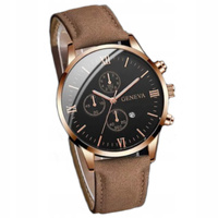 Zegarek męski Geneva brązowy pasek skórzany Datownik