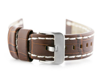 Pasek skórzany do zegarka W49 -  ciemny brąz/białe - 24mm