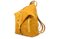 Musztardowy Włoski Stylowy Plecak Damski Skórzany Zamsz A4 W14 : Kolory - Żółty, Złoty
