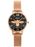 ZEGAREK DAMSKI PERFECT S639 - WAŻKA Bransoleta różowe złoto Tarcza czarna + BOX