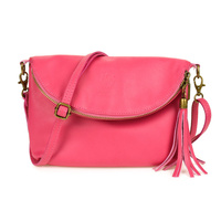 Różowa Torebka Damska Skóra Naturalna Listonoszka Klapa B75 : Kolory - Różowy